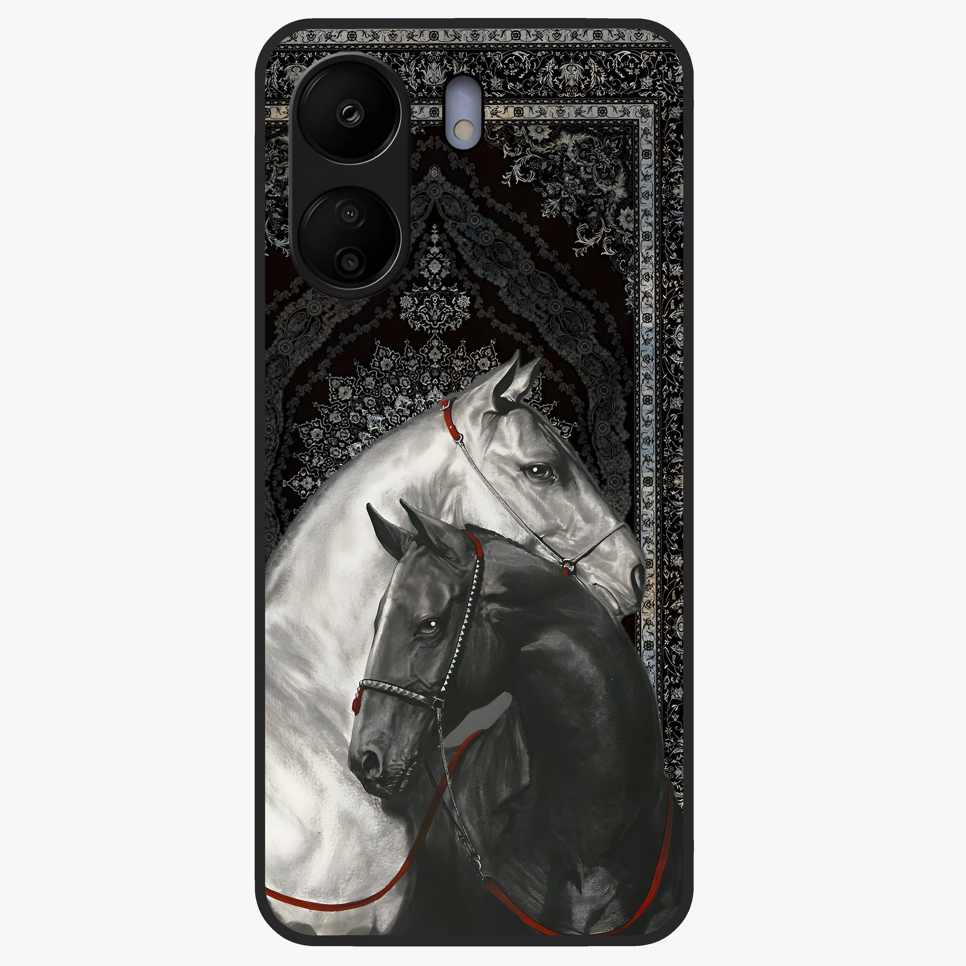 Majestic Ride Legacy Glass Case showing flat back view with powerful automotive inspired artwork and glossy glass finish.