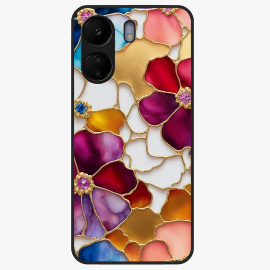 Marble Flower Pattern Glass Case showing flat back view with marble texture floral artwork and glossy glass finish.