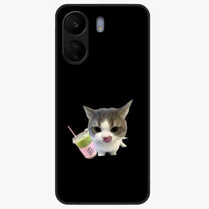Matcha Cat Style Glass Case showing flat back view with cute matcha themed cat artwork and glossy glass finish.