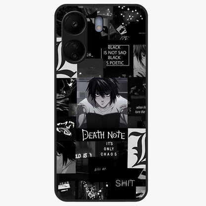 Midnight Chaos Mind Glass Case showing flat back view with abstract dark themed artwork and glossy glass finish.
