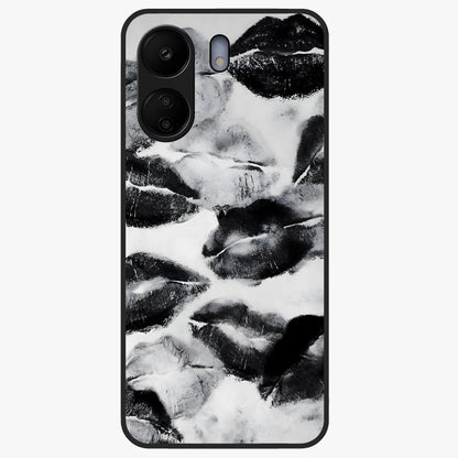 Midnight Kiss Marks Glass Case showing flat back view with lipstick kiss mark artwork and glossy glass finish.