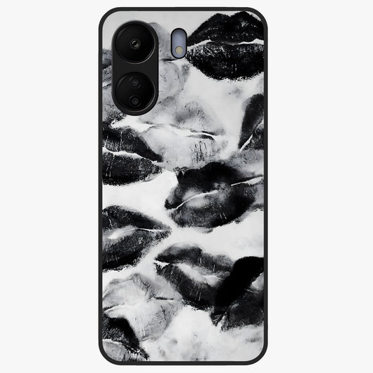 Midnight Kiss Marks Glass Case showing flat back view with lipstick kiss mark artwork and glossy glass finish.