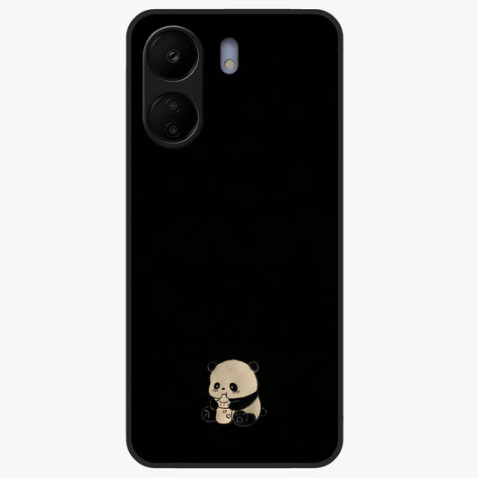 Midnight Panda Love Glass Case showing flat back view with cute panda themed artwork and glossy glass finish.