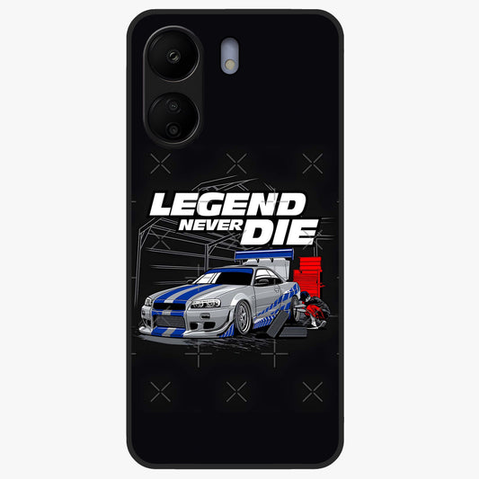 Midnight Racing Legacy Glass Case showing flat back view with sleek racing inspired artwork and glossy glass finish.