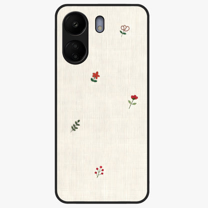 Minimal Petal Whispers Glass Case showing flat back view with soft minimal floral artwork and glossy glass finish.