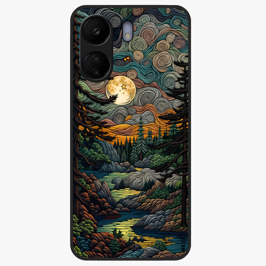 Moonlight Forest Dream Glass Case showing flat back view with mystical forest moonlight artwork and glossy glass finish.