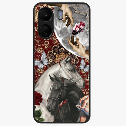 Moonlit Royal Stallion Glass Case showing flat back view with majestic horse under moonlight artwork and glossy glass finish.