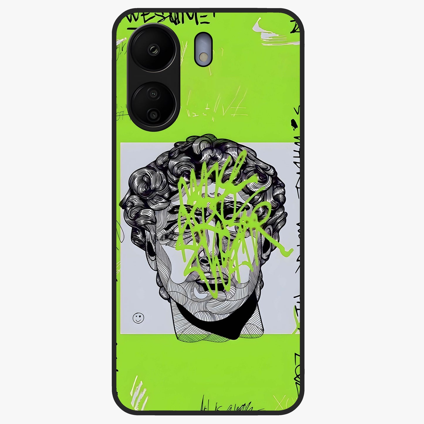 Neo Graffiti Rebellion Glass Case showing flat back view with vibrant graffiti artwork and glossy glass finish.