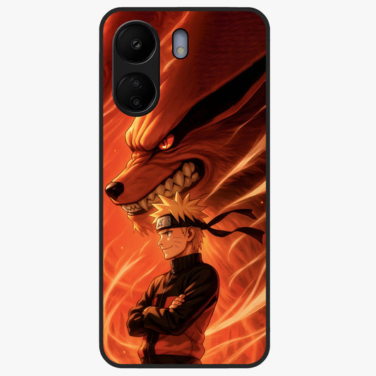 Nine Tails Legacy Glass Case showing flat back view with powerful nine-tailed fox inspired artwork and glossy glass finish.