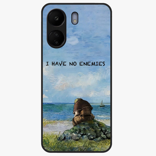 Peace Beyond War Glass Case showing flat back view with symbolic peace themed artwork and glossy glass finish.