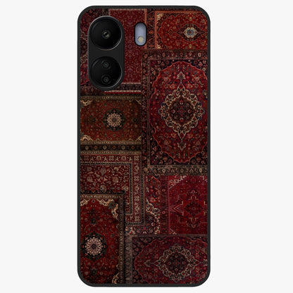 Persian Velvet Tale Glass Case showing flat back view with luxurious Persian velvet pattern artwork and glossy glass finish.