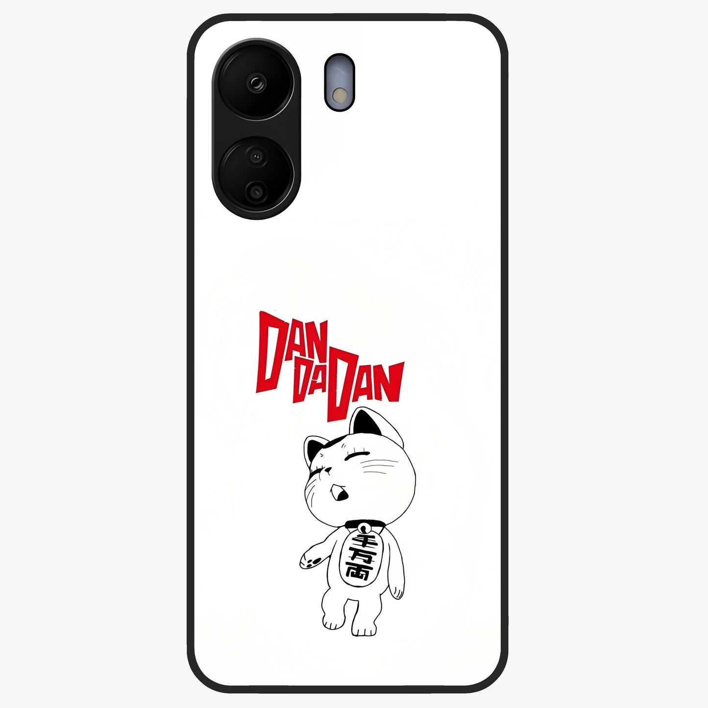 Playful Spirit Charm Glass Case showing flat back view with cheerful charm themed artwork and glossy glass finish.