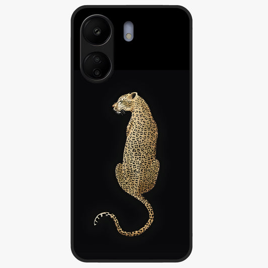 Regal Leopard Glass Case showing flat back view with bold leopard artwork and glossy glass finish.