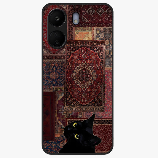 Regal Magic Cat Apple Glass Case showing flat back view with magical cat artwork holding apple and glossy glass finish.