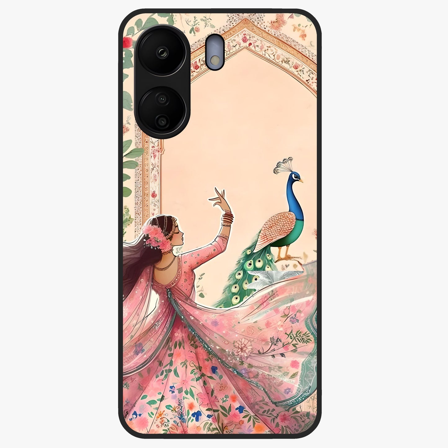Royal Grace Muse Glass Case showing flat back view with elegant artistic artwork and glossy glass finish.