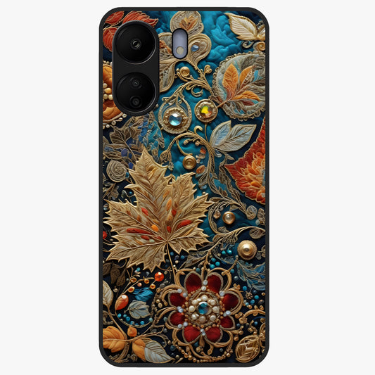 Royal Jewel Garden Glass Case showing flat back view with decorative floral garden artwork and glossy glass finish.