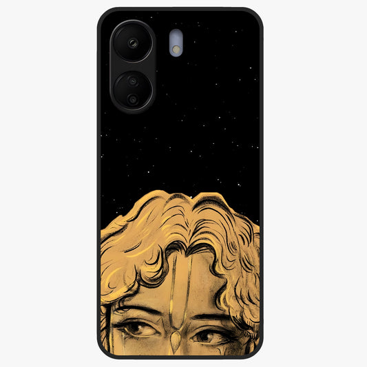 Shri Krishna Art Glass Case showing flat back view with devotional Krishna artwork and glossy glass finish.
