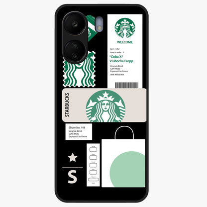 Starbucks Mocha Glass Case showing flat back view with coffee inspired artwork and glossy glass finish.
