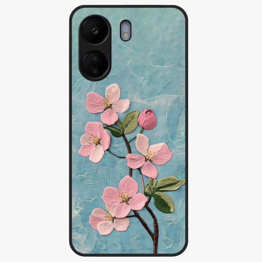 Threaded Blossom Breeze Glass Case showing flat back view with delicate blossom artwork and glossy glass finish.
