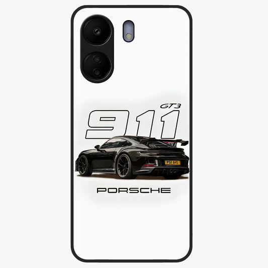 Turbo Legacy Icon Glass Case showing flat back view with iconic sports car inspired artwork and glossy glass finish.