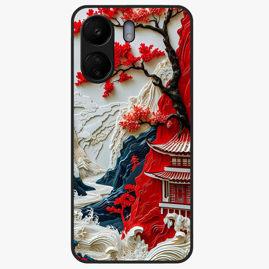 Whispers Of Sakura Waves Glass Case showing flat back view with cherry blossom wave artwork and glossy glass finish.