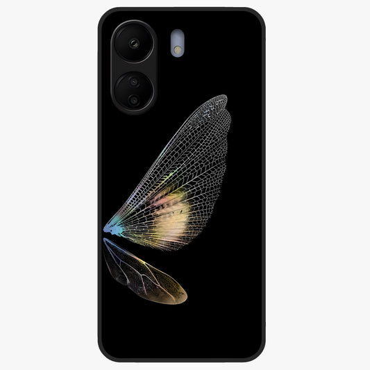 Whispers Of Wings Glass Case showing flat back view with graceful wing inspired artwork and glossy glass finish.