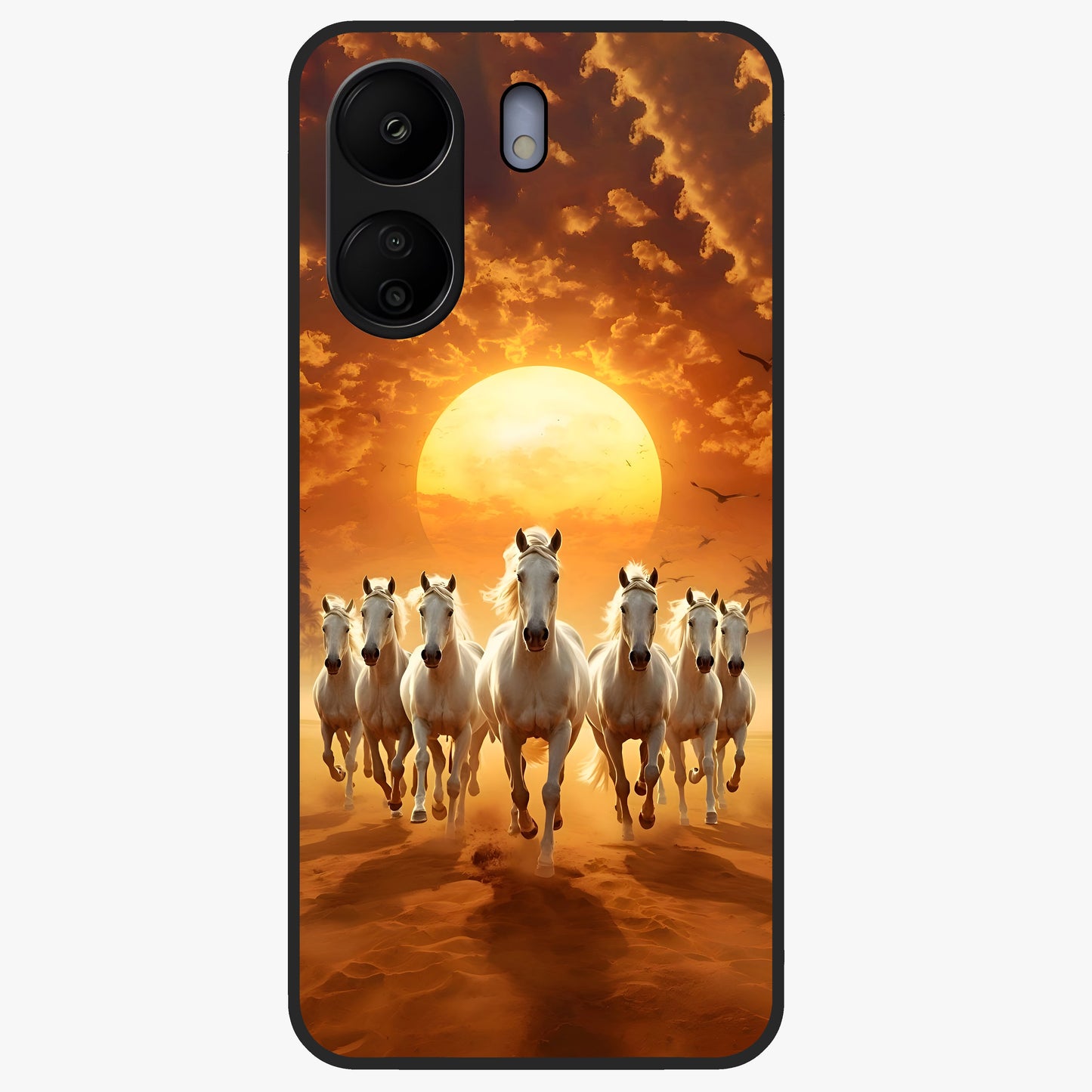 Wild Sunset Majesty Glass Case showing flat back view with majestic sunset landscape artwork and glossy glass finish.
