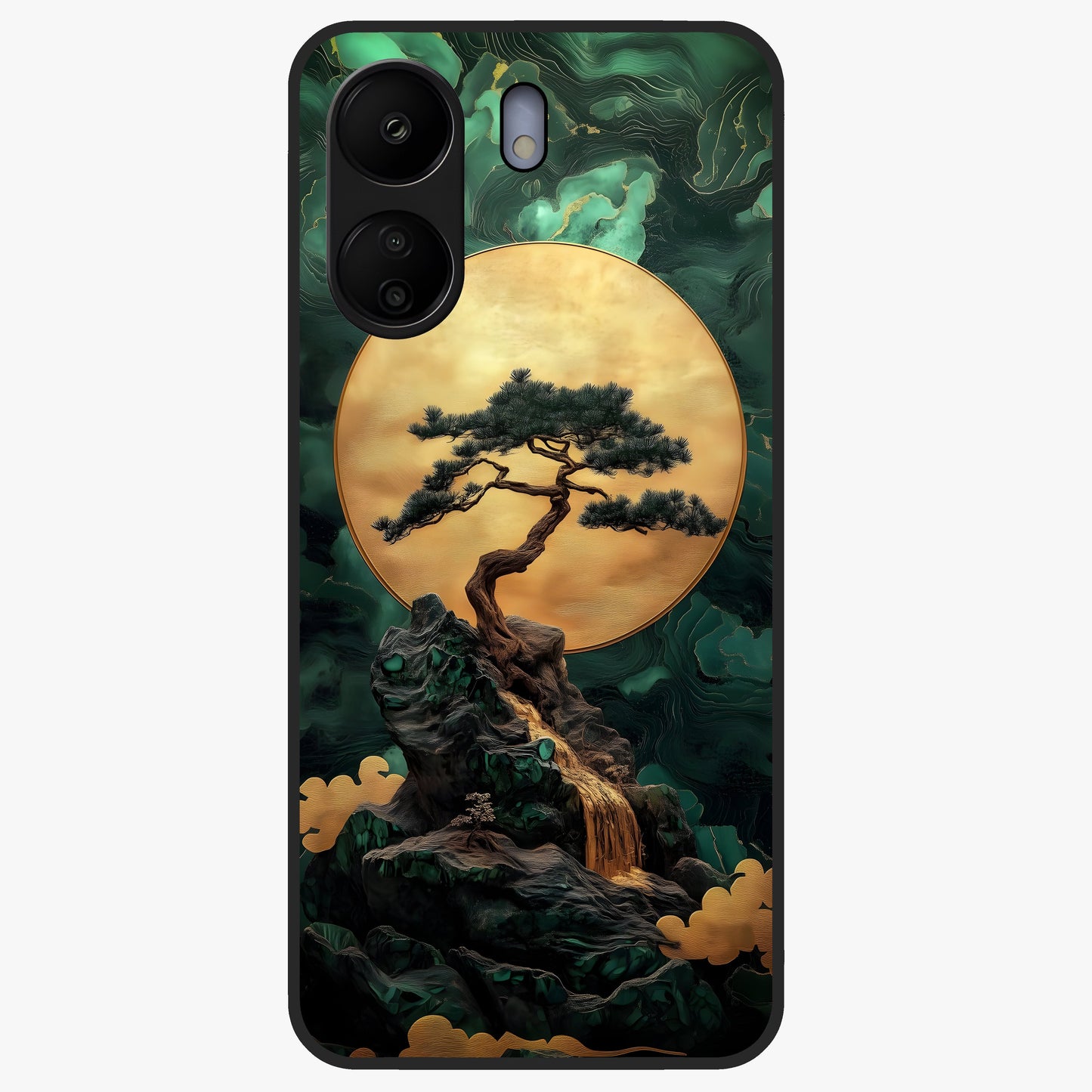 Zen Moon Rise Glass Case showing flat back view with calm moonrise artwork and glossy glass finish.