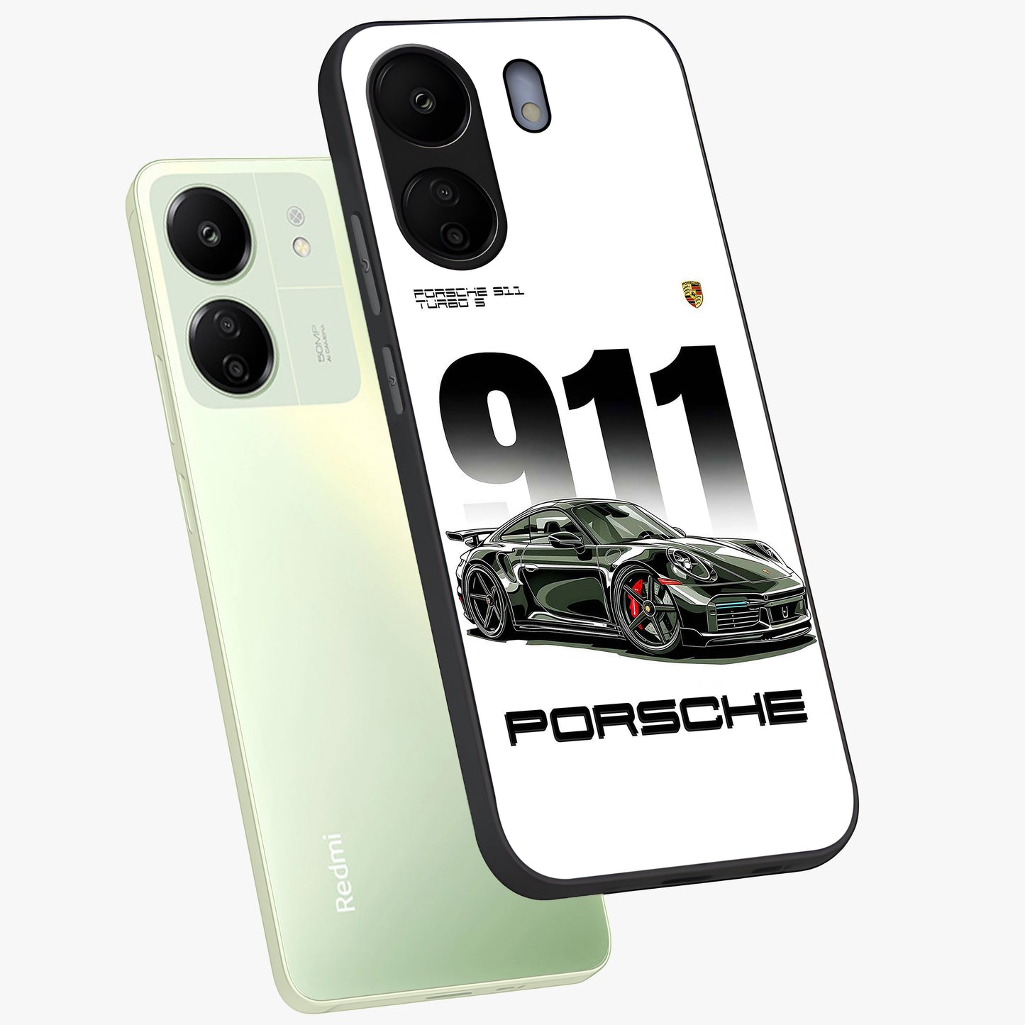 911 Turbo Dominance Glass Case displayed in premium angled mockup highlighting sporty car illustration and sleek glass surface.