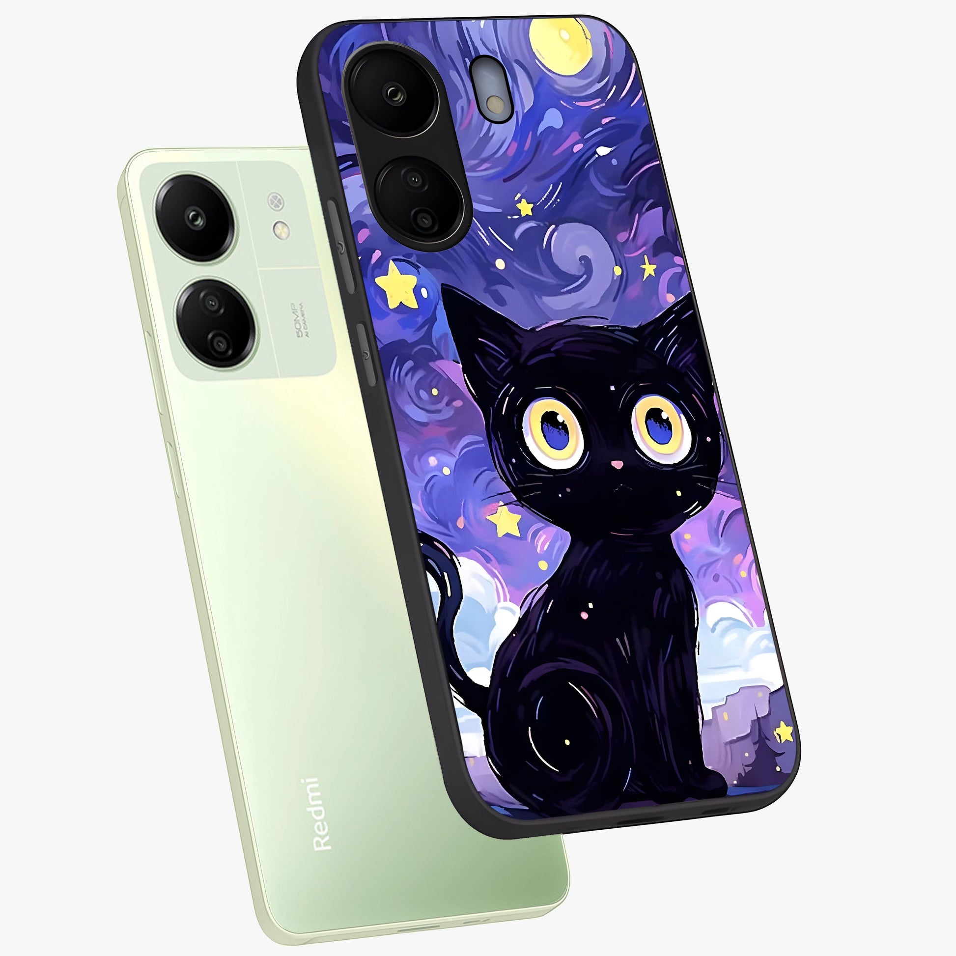 Abstract Cat Art Glass Case displayed in angled mockup highlighting modern abstract cat artwork and sleek glass surface.