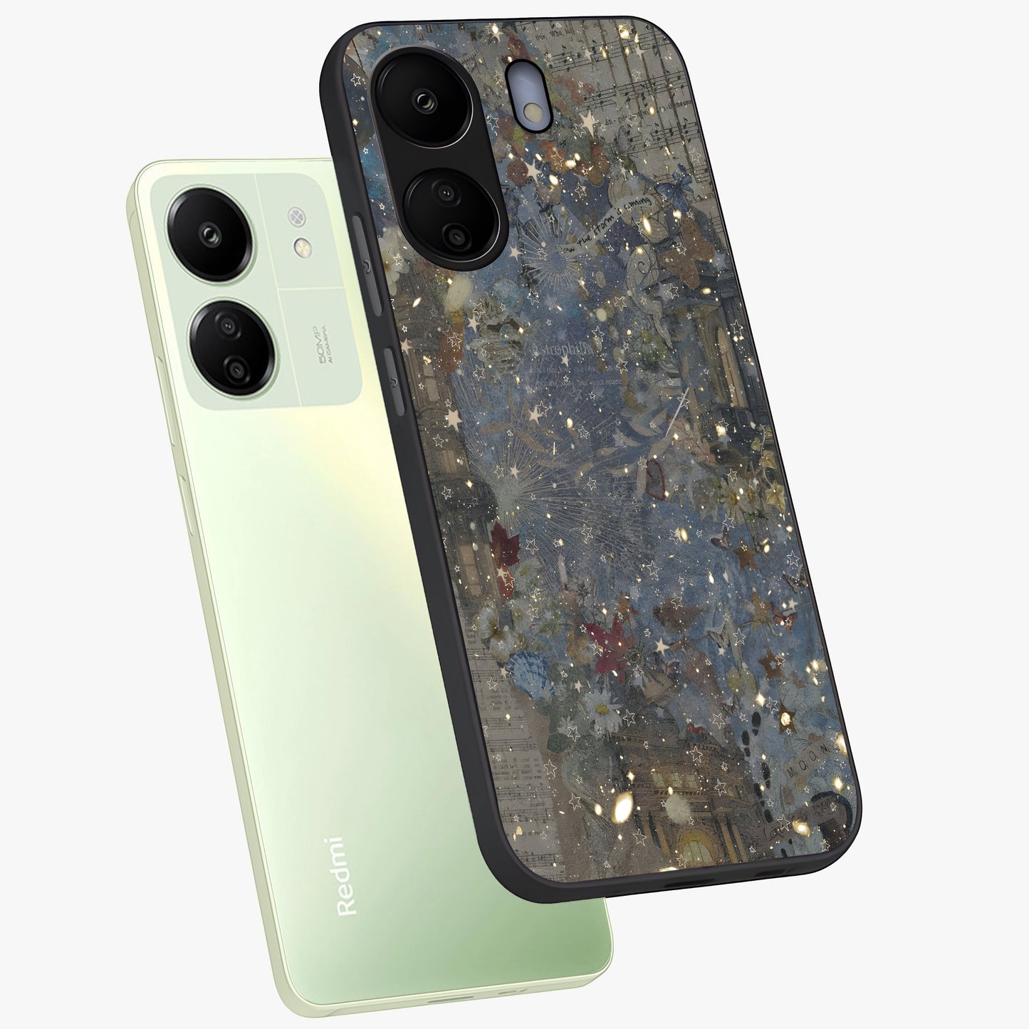 Aesthetic Astrolophia Glass Case displayed in angled mockup highlighting artistic aesthetic elements and smooth glass surface.