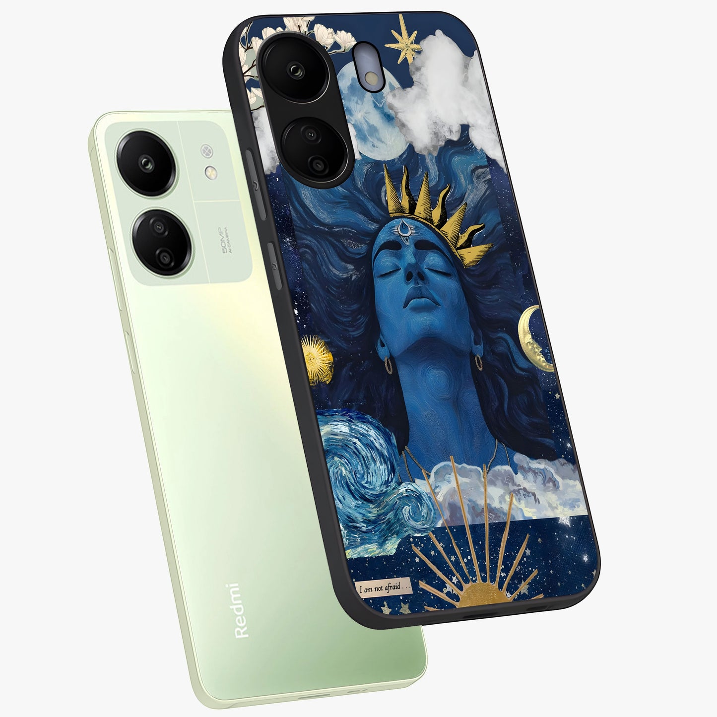 Aesthetic Lord Shiva Glass Case displayed in angled mockup highlighting spiritual Shiva illustration and sacred aesthetic design.