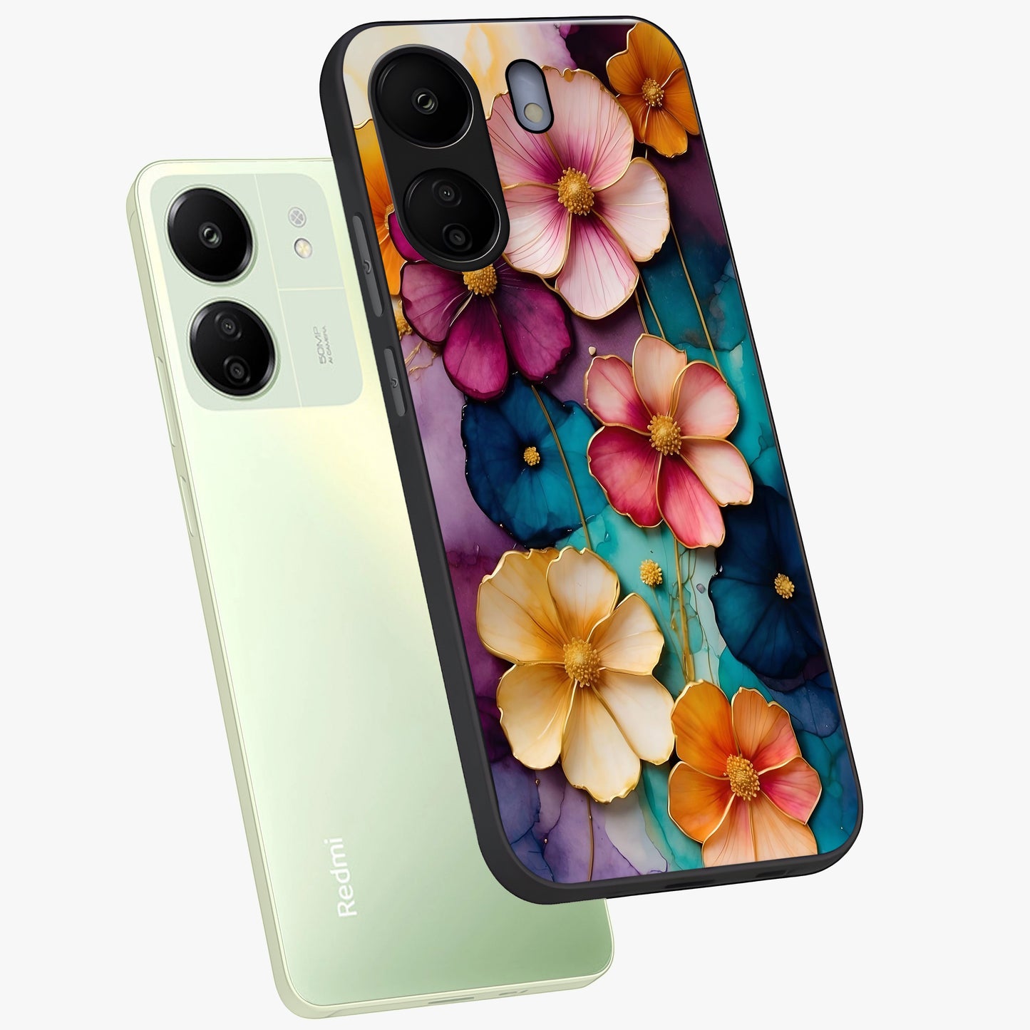 Artlyn Grace Flower Pattern Glass Case displayed in angled mockup highlighting delicate flower pattern design and smooth glass surface.