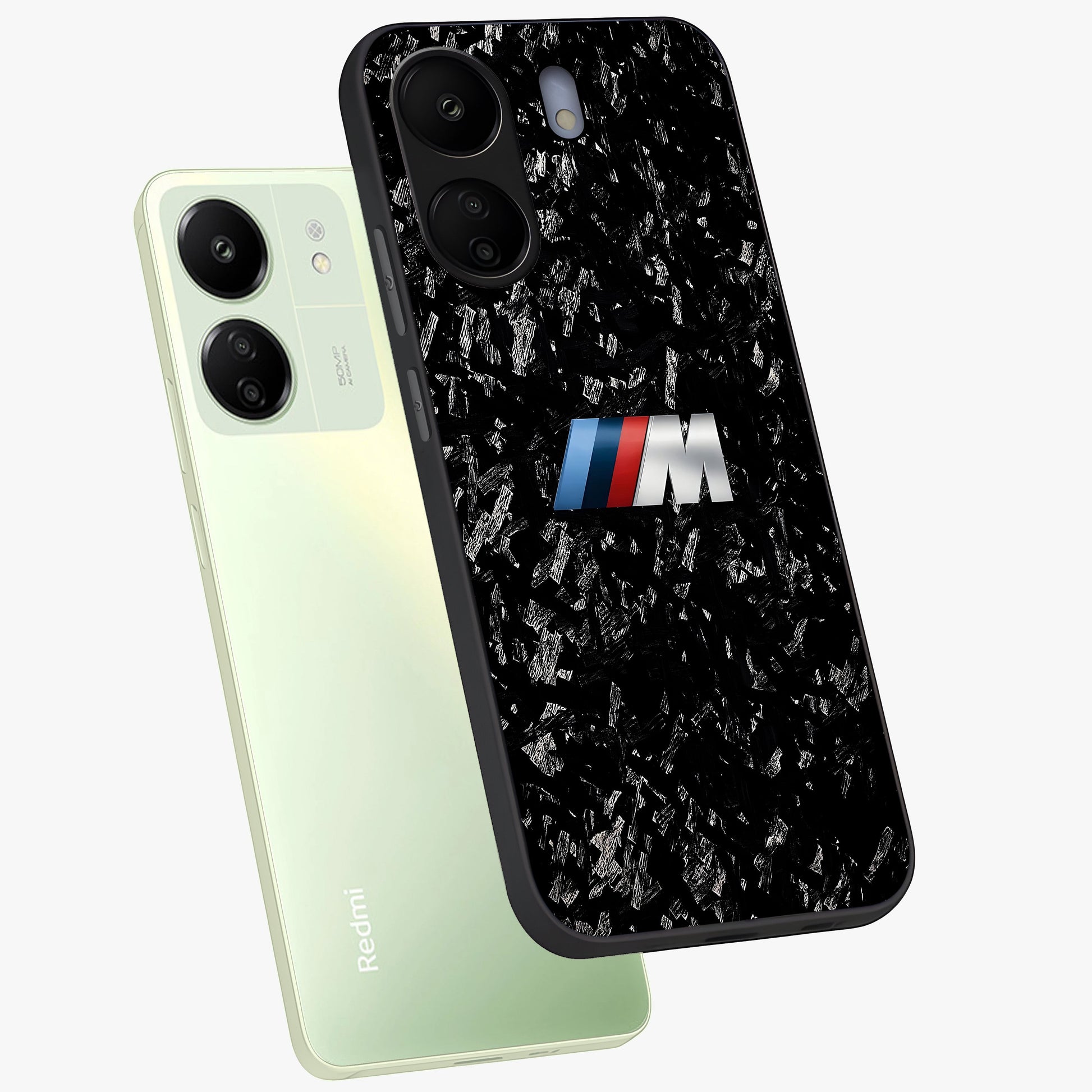 Carbon Speed Mark Glass Case displayed in angled mockup highlighting racing inspired carbon design and sleek aesthetic style.