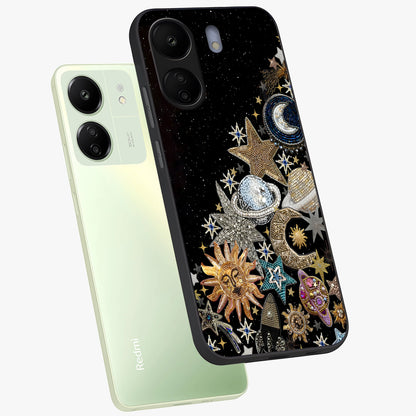 Cosmic Sparkle Dreams Glass Case displayed in angled mockup highlighting dreamy star sparkle design with celestial aesthetic.