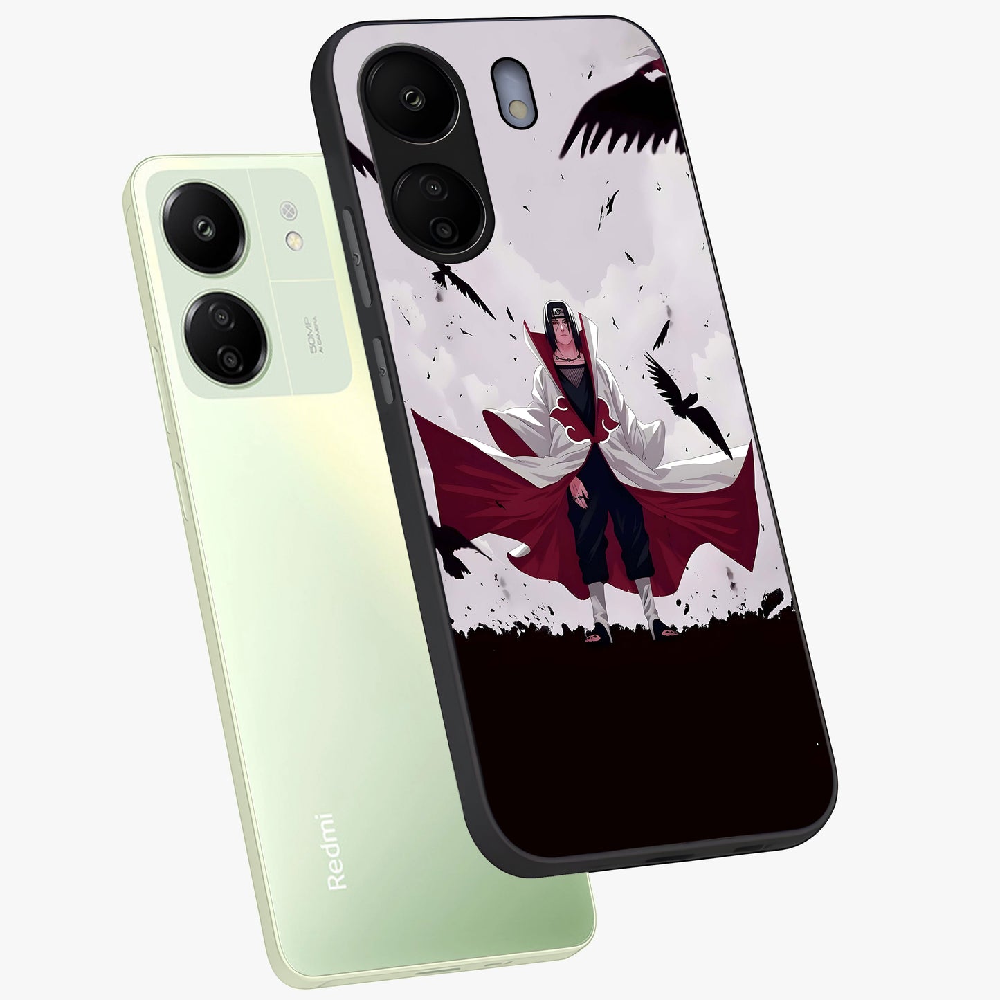 Crimson Crow Ascension Glass Case displayed in angled mockup highlighting powerful crow illustration with dark crimson aesthetic.