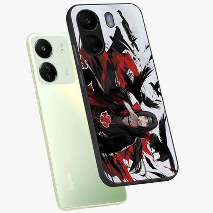 Crimson Crow Illusion Glass Case displayed in angled mockup highlighting mysterious crow graphic with dark aesthetic style.