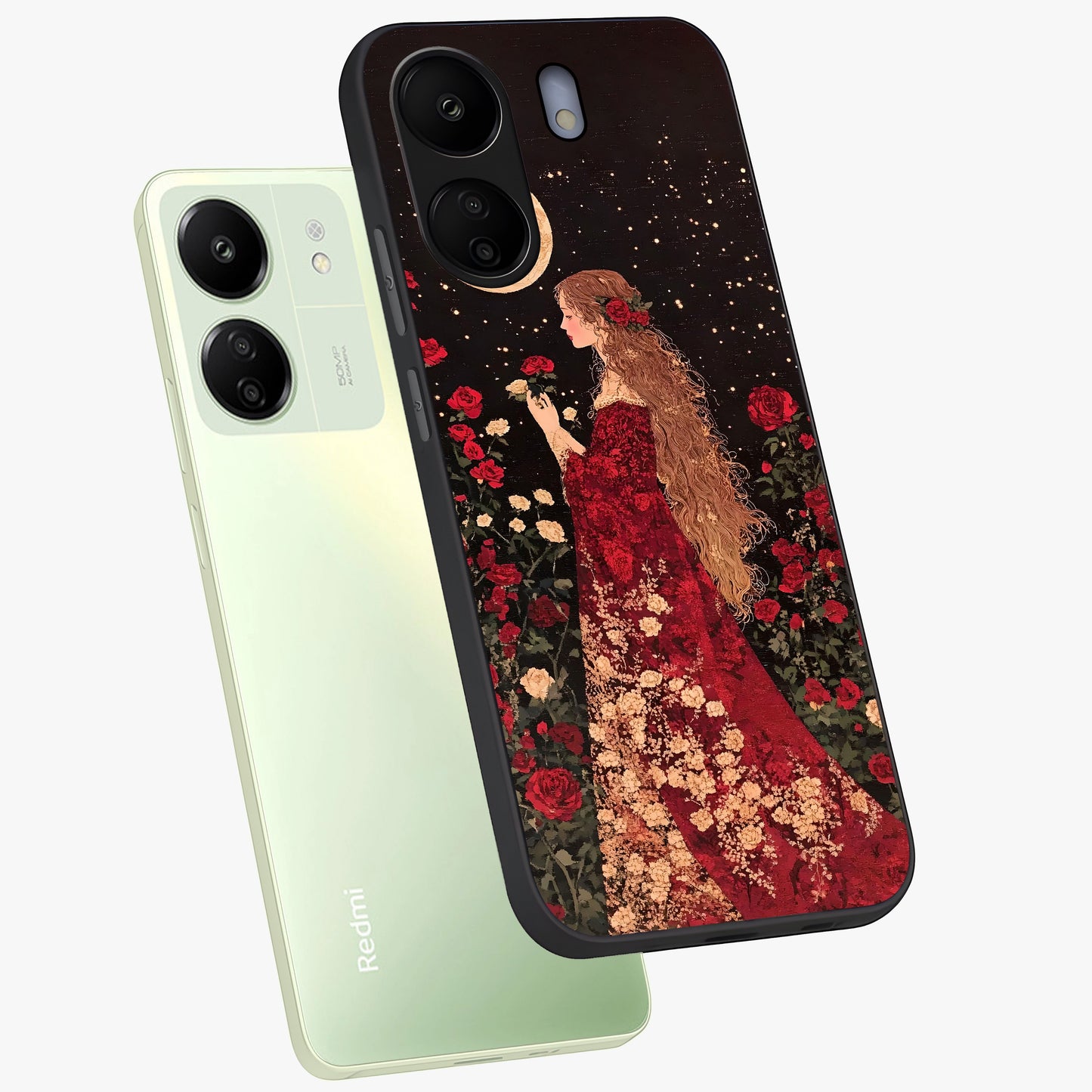 Crimson Dreams Glass Case displayed in angled mockup highlighting soft crimson aesthetic design with artistic theme.