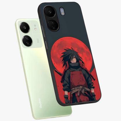 Crimson Moon Warlord Glass Case displayed in angled mockup highlighting dramatic crimson moon design with fantasy aesthetic.