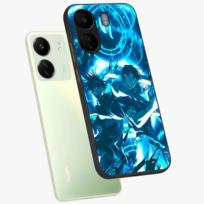 Cursed Energy Clash Glass Case displayed in angled mockup highlighting powerful battle inspired graphic with anime style aesthetic.