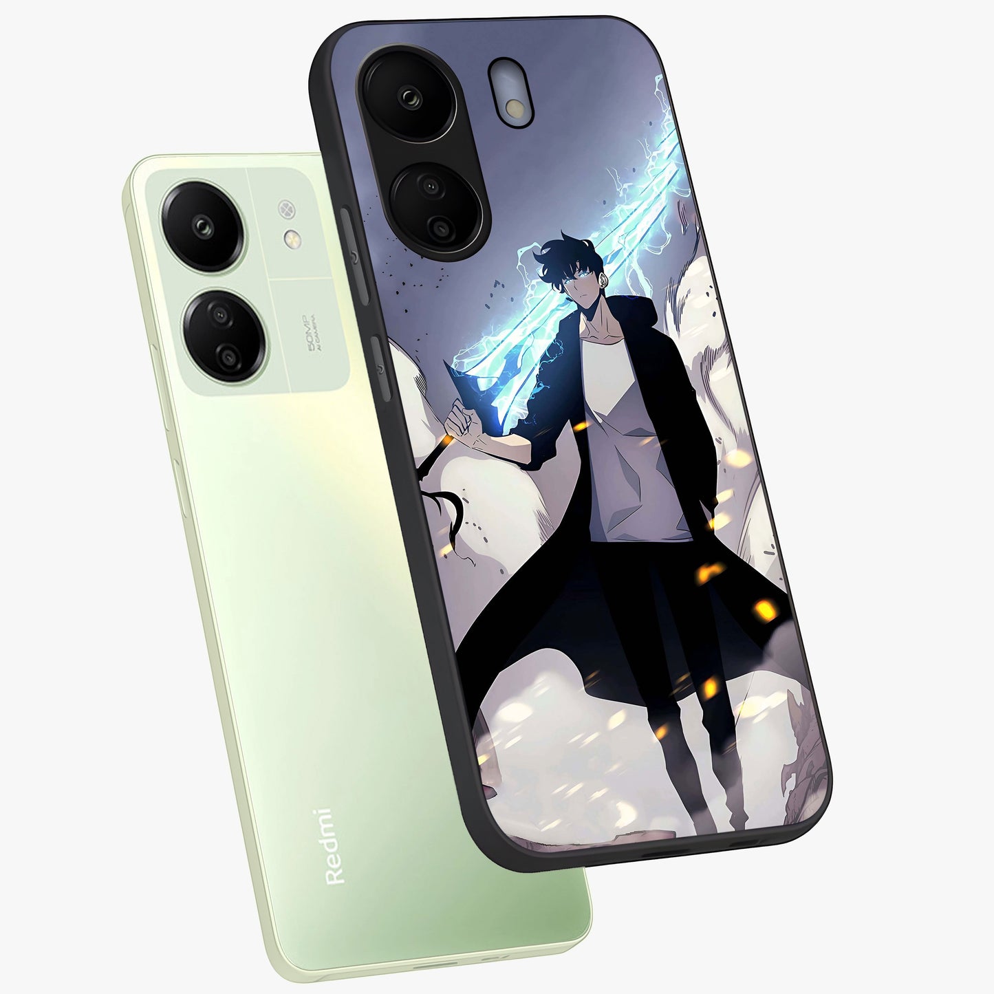 Dark Lightning Anime Warrior Glass Case displayed in angled mockup highlighting powerful lightning themed anime illustration.