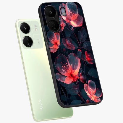 Dark Shade of Flower Glass Case displayed in angled mockup highlighting moody floral illustration with aesthetic dark tones.