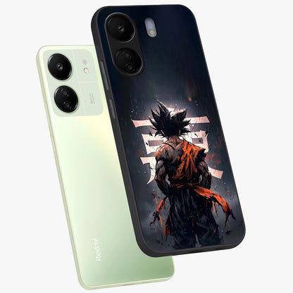 Dark Warrior In Rain Glass Case displayed in angled mockup highlighting dramatic warrior illustration with dark rain aesthetic.