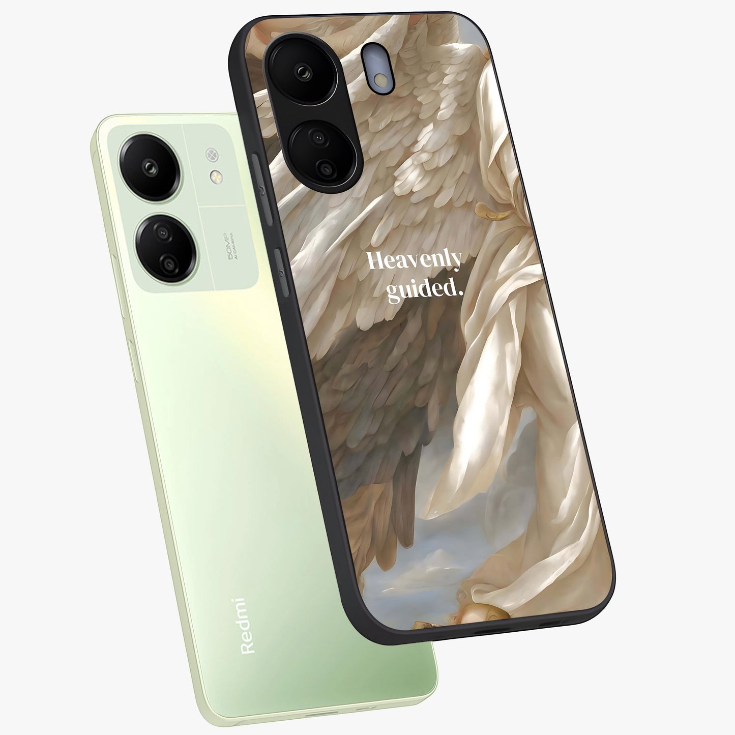 Divine Winged Grace Glass Case displayed in angled mockup highlighting graceful wing design with divine aesthetic style.