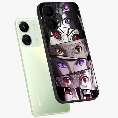 Eyes of Destiny Glass Case displayed in angled mockup highlighting bold eye illustration with mystical aesthetic style.
