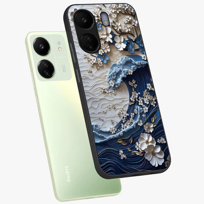 Floral Wave Origami Glass Case displayed in angled mockup highlighting geometric origami flower design with modern aesthetic style.