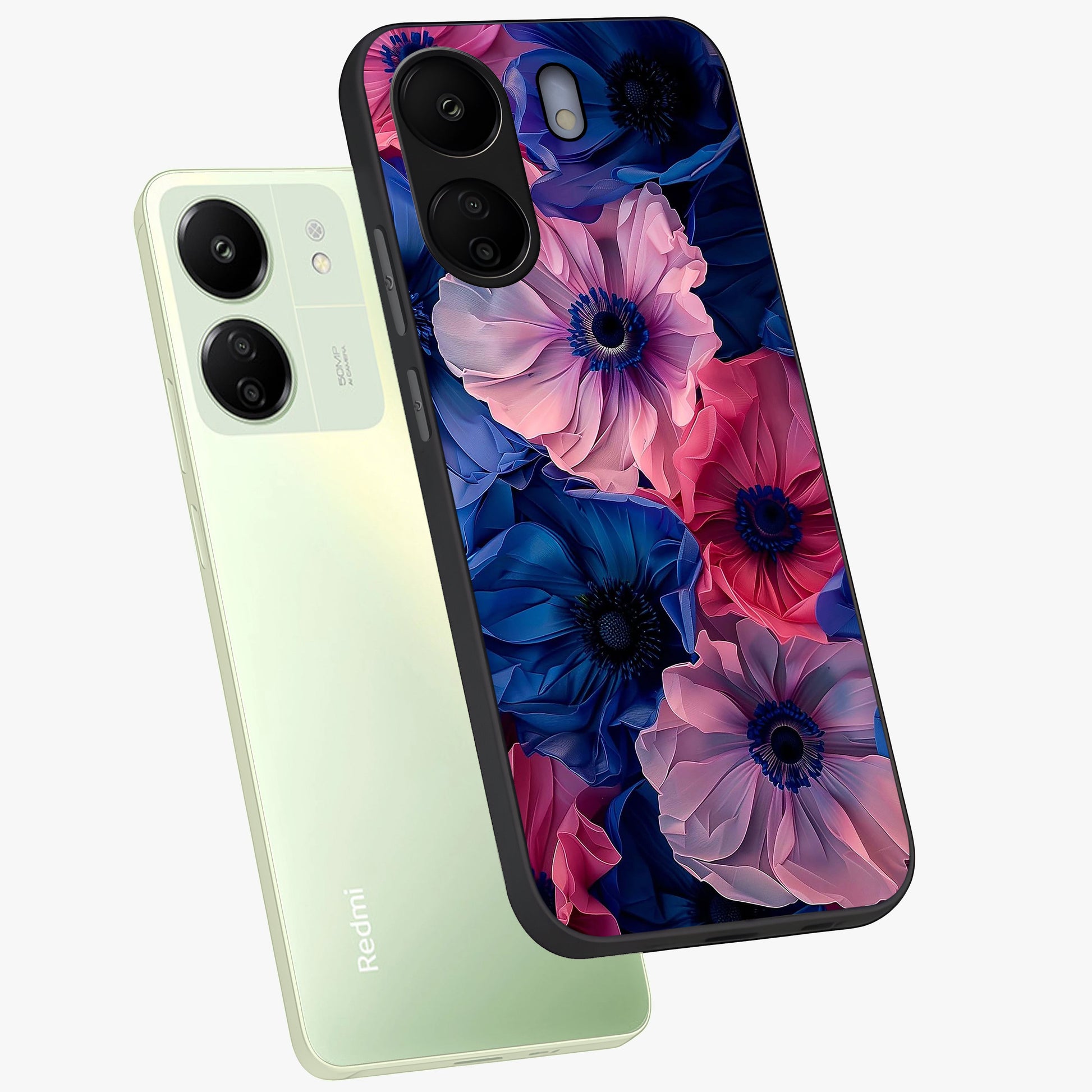 Flower Paper Art Pattern Glass Case displayed in angled mockup highlighting layered paper flower design with artistic aesthetic.