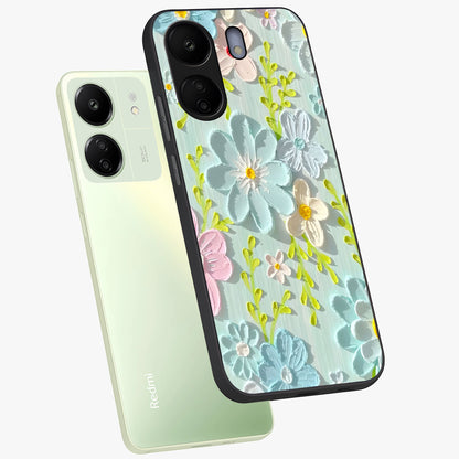 Frosted Petal Garden Glass Case displayed in angled mockup highlighting delicate flower petal design with calm garden aesthetic.