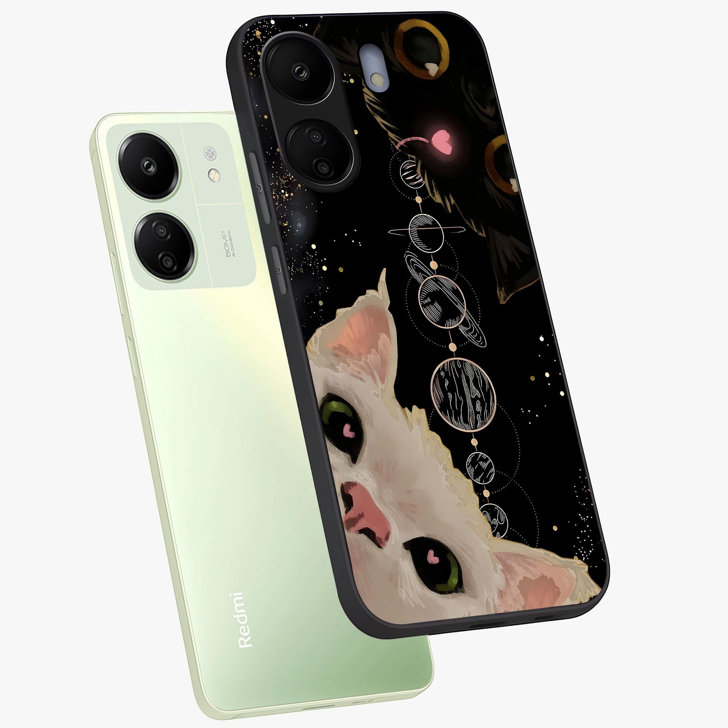 Galactic Cat Glass Case displayed in angled mockup highlighting celestial feline illustration with galaxy aesthetic style.