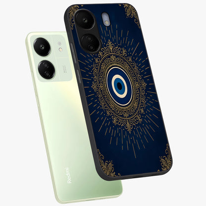 Golden Celestial Charm Glass Case displayed in angled mockup highlighting sparkling cosmic charm design with celestial aesthetic.